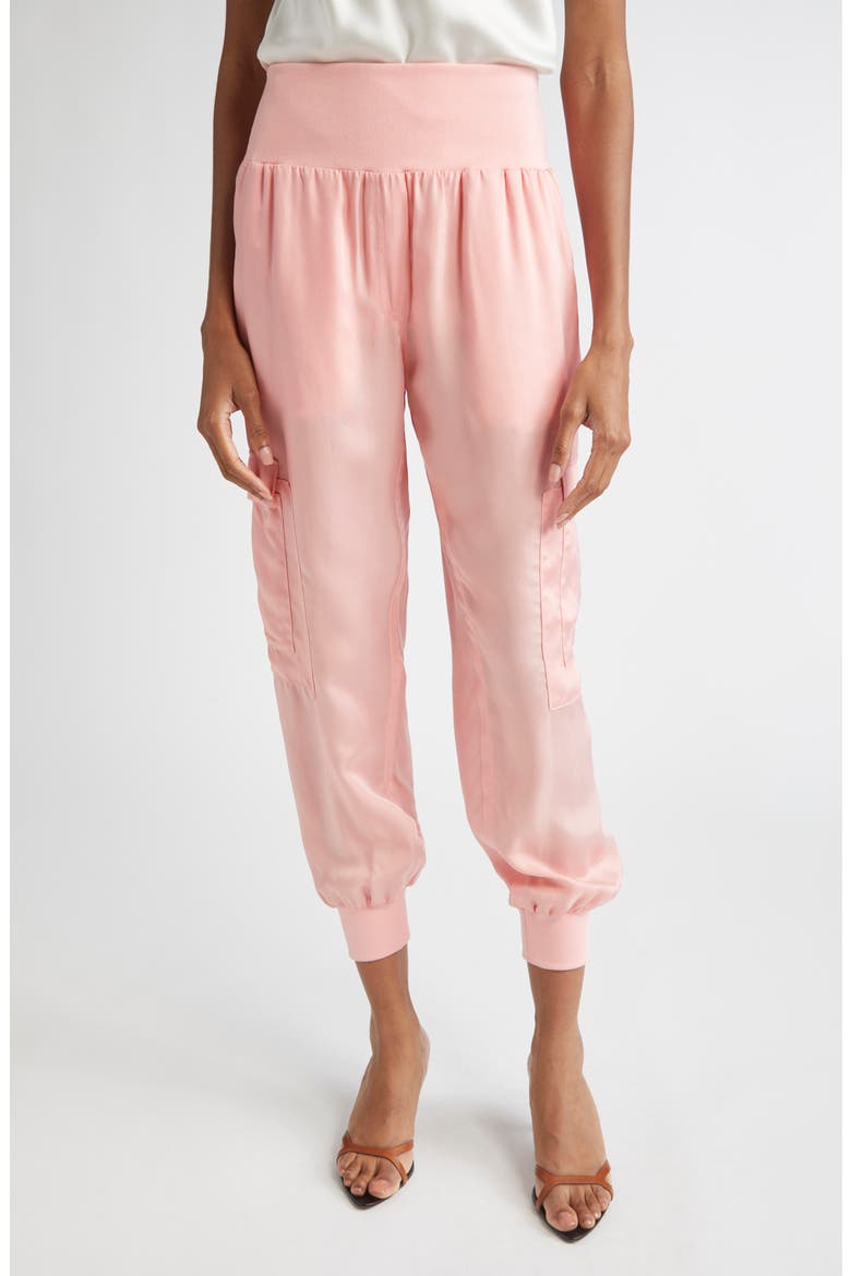 Giles Cupro Crop Cargo Joggers, Main, color, PINK POPPY