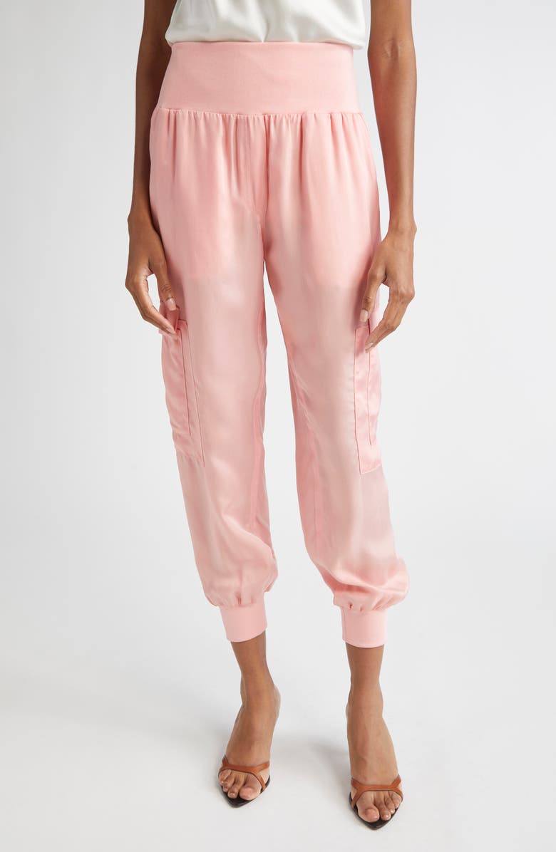 Cinq à Sept Giles Cupro Crop Cargo Joggers, Main, color, Pink Poppy