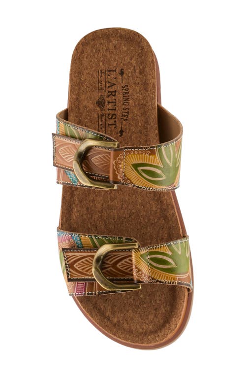 L'artiste By Spring Step Glaze Platform Slide Sandal In Tan Multi