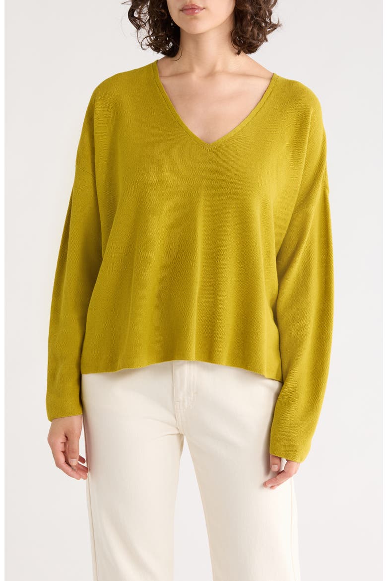 Organic Linen & Organic Cotton V-Neck Sweater, Main, color, GOLDEN PEAR