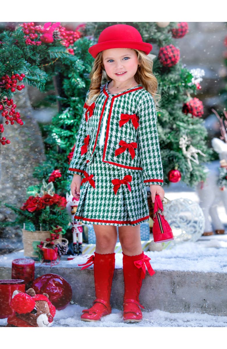 Mia Belle Girls Style And Grace Blazer And Pleated Skirt Set, Alternate, color, Green