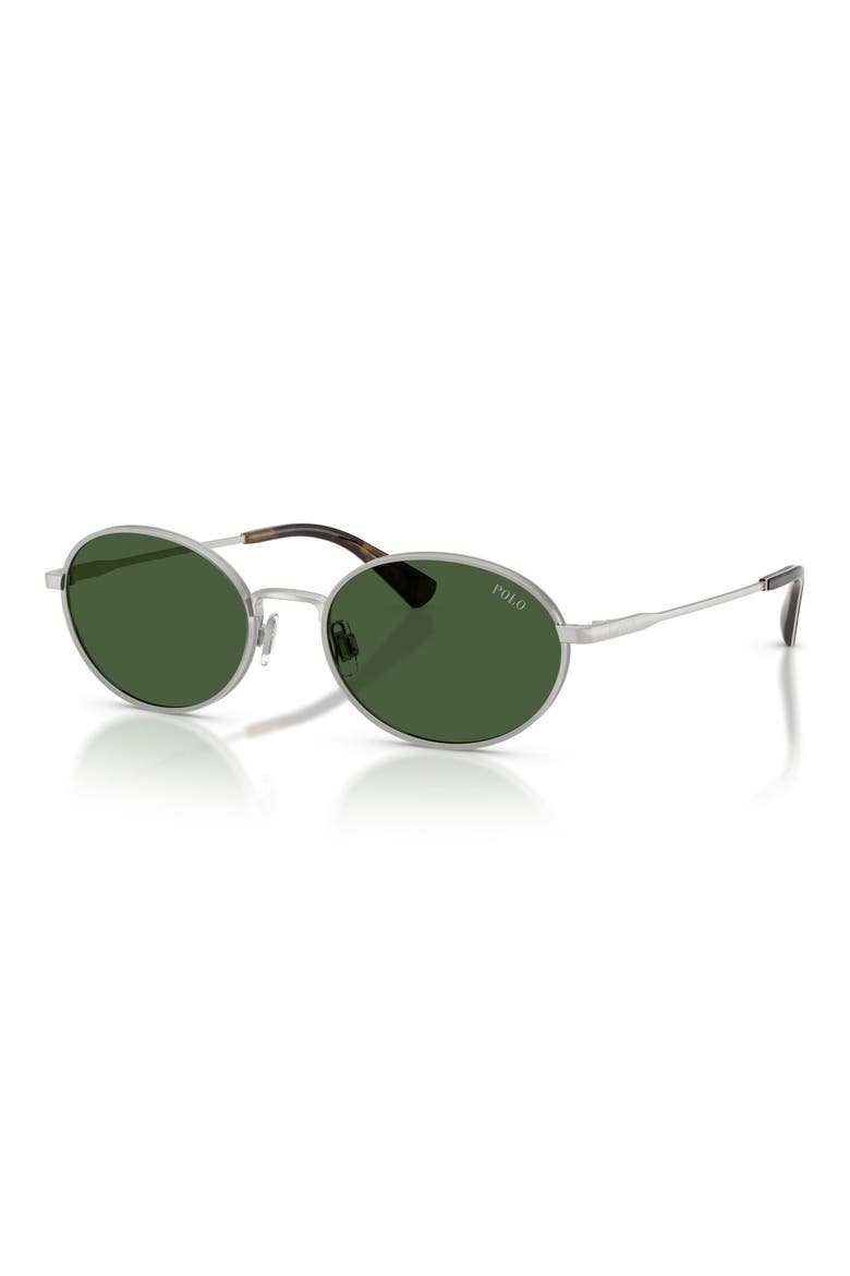 53mm Oval Sunglasses, Alternate, color, SHINY SILVER / BOTTLE GREEN