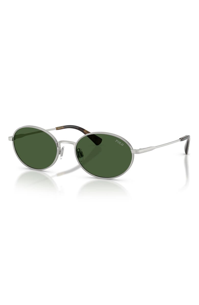 Polo Ralph Lauren 53mm Oval Sunglasses, Alternate, color, Shiny Silver / Bottle Green