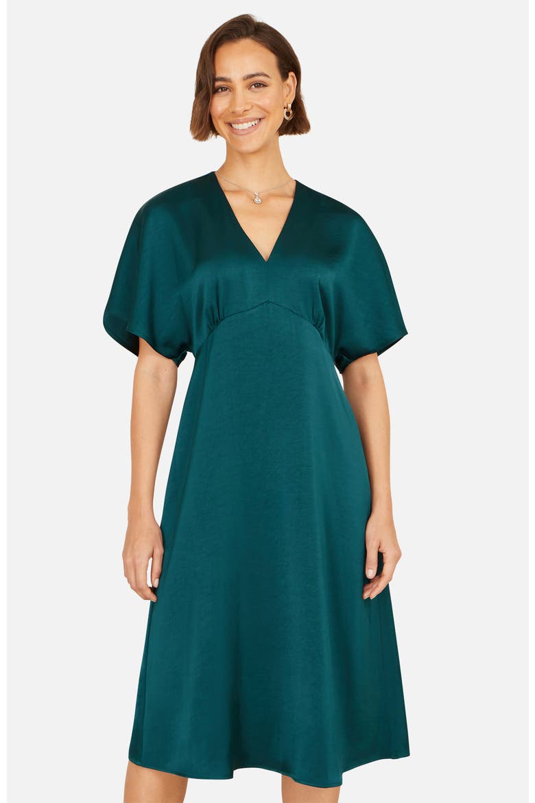 Satin Midi Dress, Main, color, Green