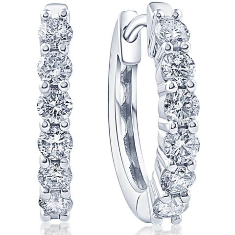 3/4Ct TW Lab Grown Diamond Hoops Silver 1/2" Tall
