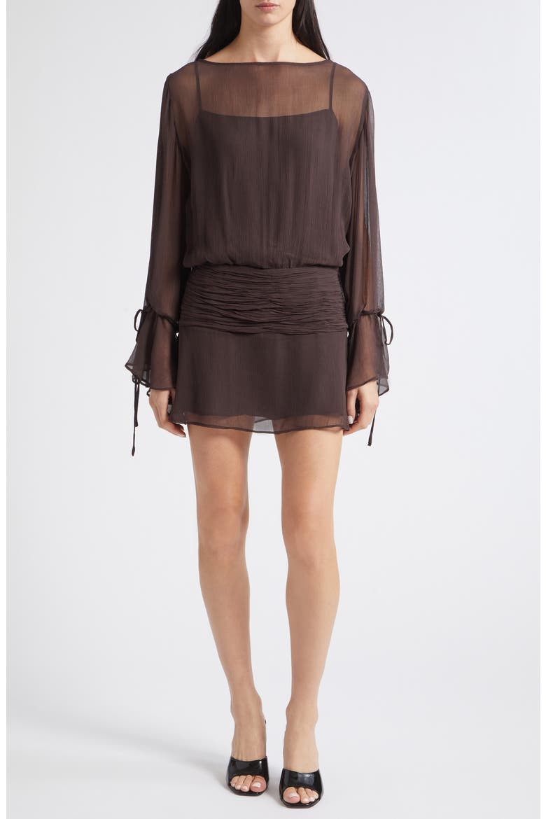 Beatrix Long Sleeve Ruched Waist Dress, Main, color, EARTH
