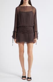 STAUD Beatrix Long Sleeve Ruched Waist Dress