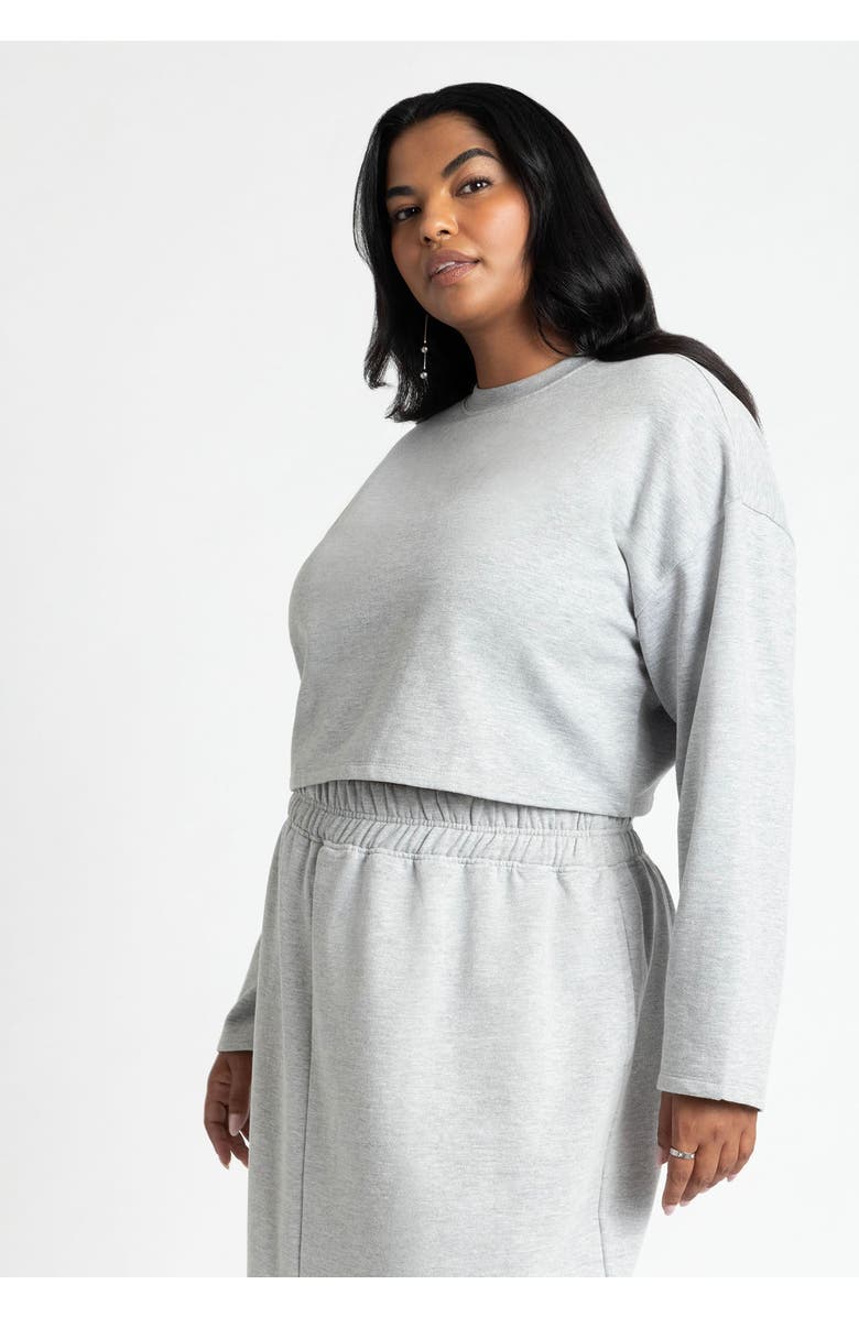 ELOQUII Oversized Cropped Sweatshirt, Alternate, color, Heather Grey