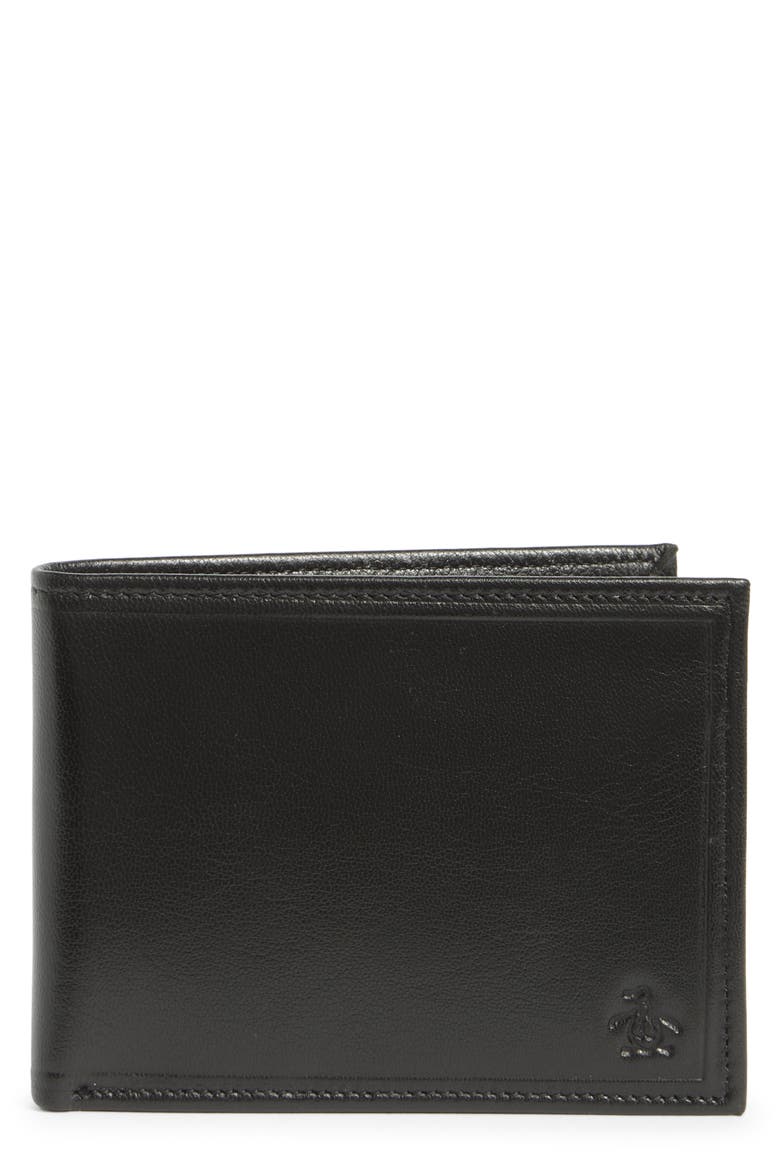 Stitch Crease Leather Bifold Wallet, Main, color, BLACK