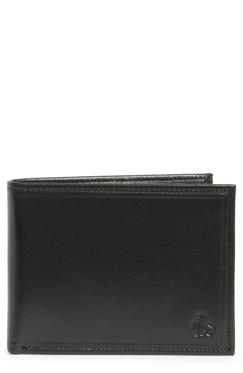 Original Penguin Stitch Crease Leather Bifold Wallet, Main, color, Black