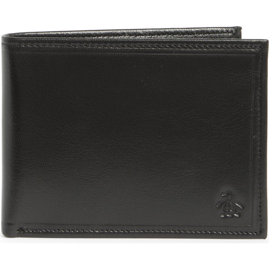 Original Penguin Stitch Crease Leather Bifold Wallet In Black