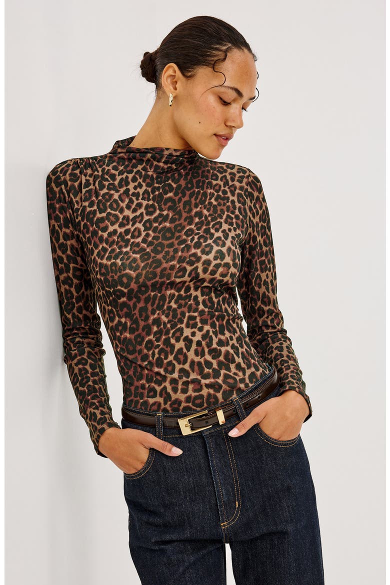 Joelle Mock Neck Mesh Top, Alternate, color, BROWN NALA