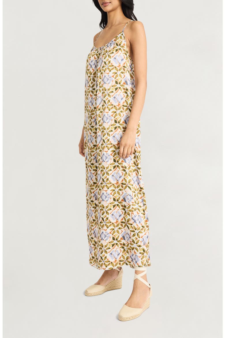 Gathered Racerback Maxi Sundress, Alternate, color, OLIVE/ BLUE