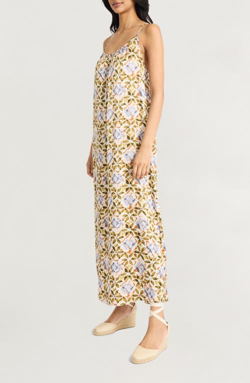 The Good Journey Gathered Racerback Maxi Sundress In Olive/blue