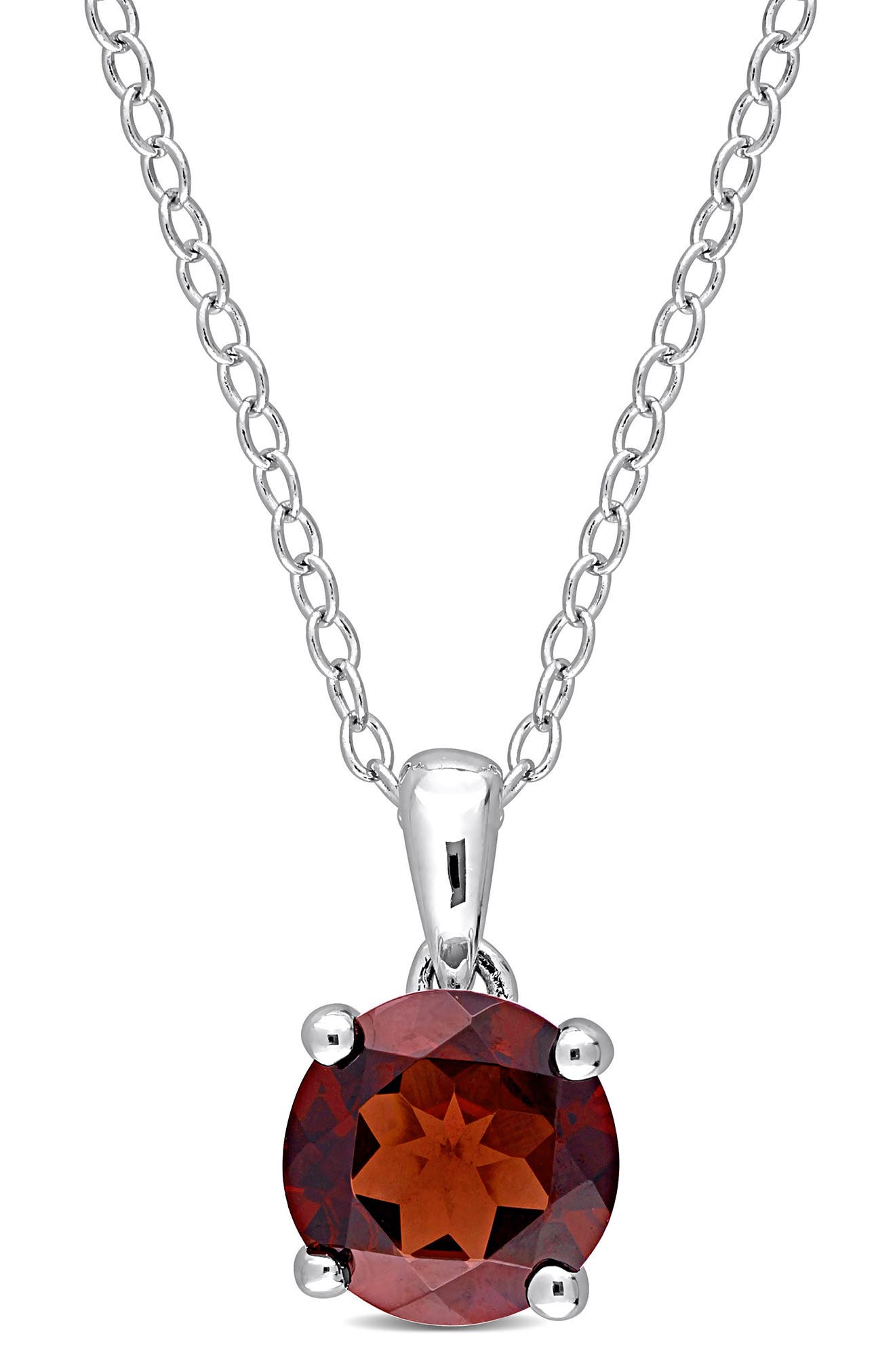 DELMAR Sterling Silver Garnet Solitaire Pendant Necklace