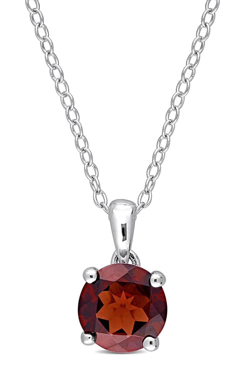 Sterling Silver Garnet Solitaire Pendant Necklace, Main, color, RED