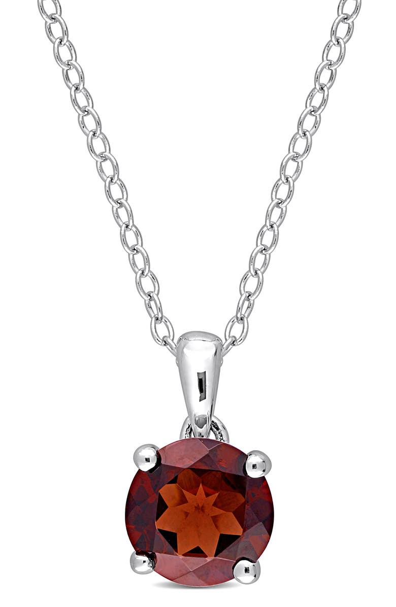 DELMAR Sterling Silver Garnet Solitaire Pendant Necklace, Main, color, Red