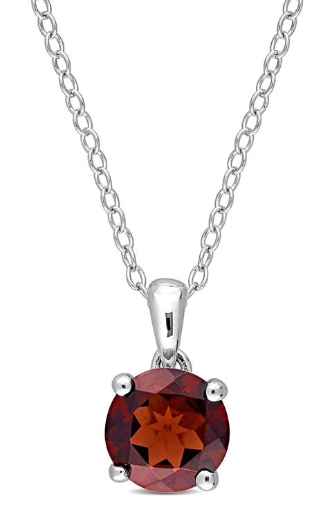 Sterling Silver Garnet Solitaire Pendant Necklace