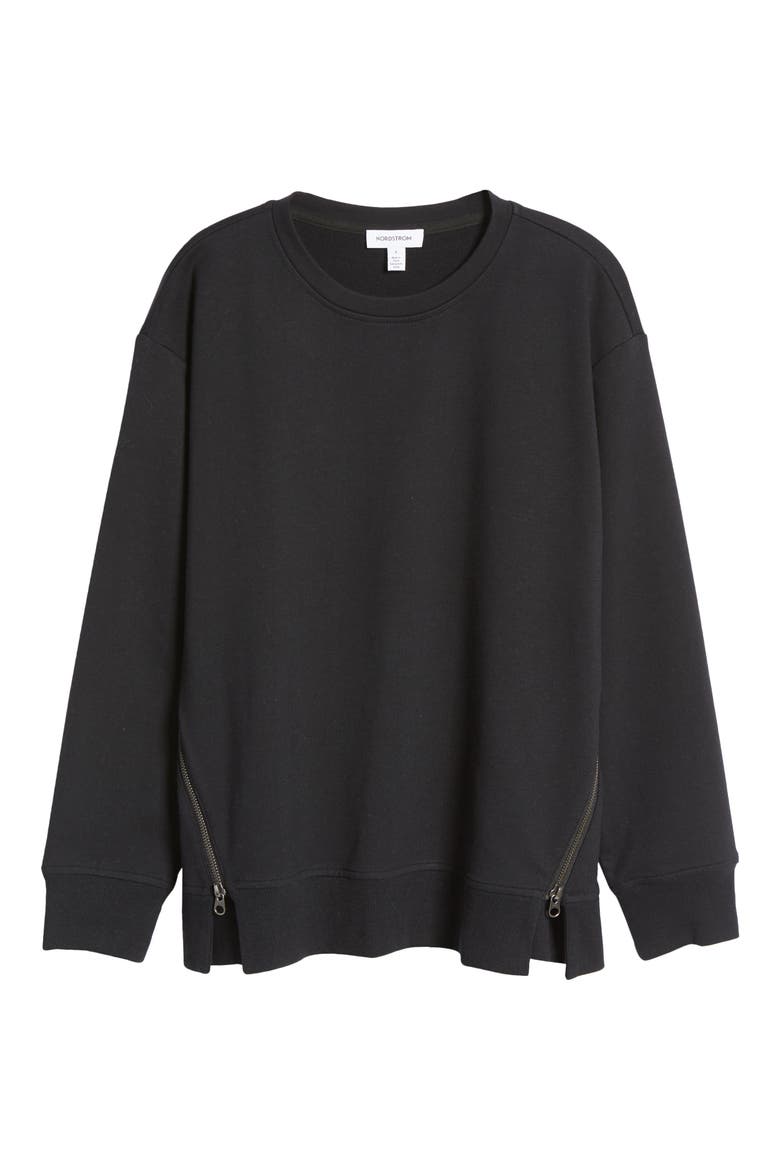 Women's Side Zip Sweatshirt, Alternate, color, BLACK