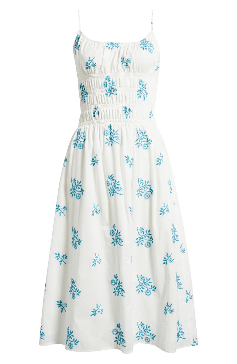 Charles Henry Floral Embroidery Smock Waist Cotton Dress, Alternate, color, Ivory/ Blue Embroidery