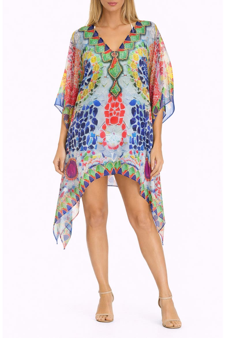 Geometric Print Poncho, Main, color, BLUE