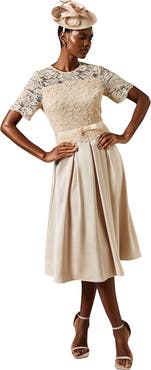 Coast Lace And Crepe Full Skirted Midi Dress