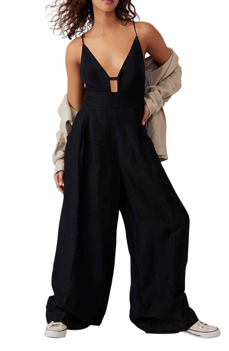 Free People Emma Linen Blend Wide Leg Jumpsuit, Alternate, color, 