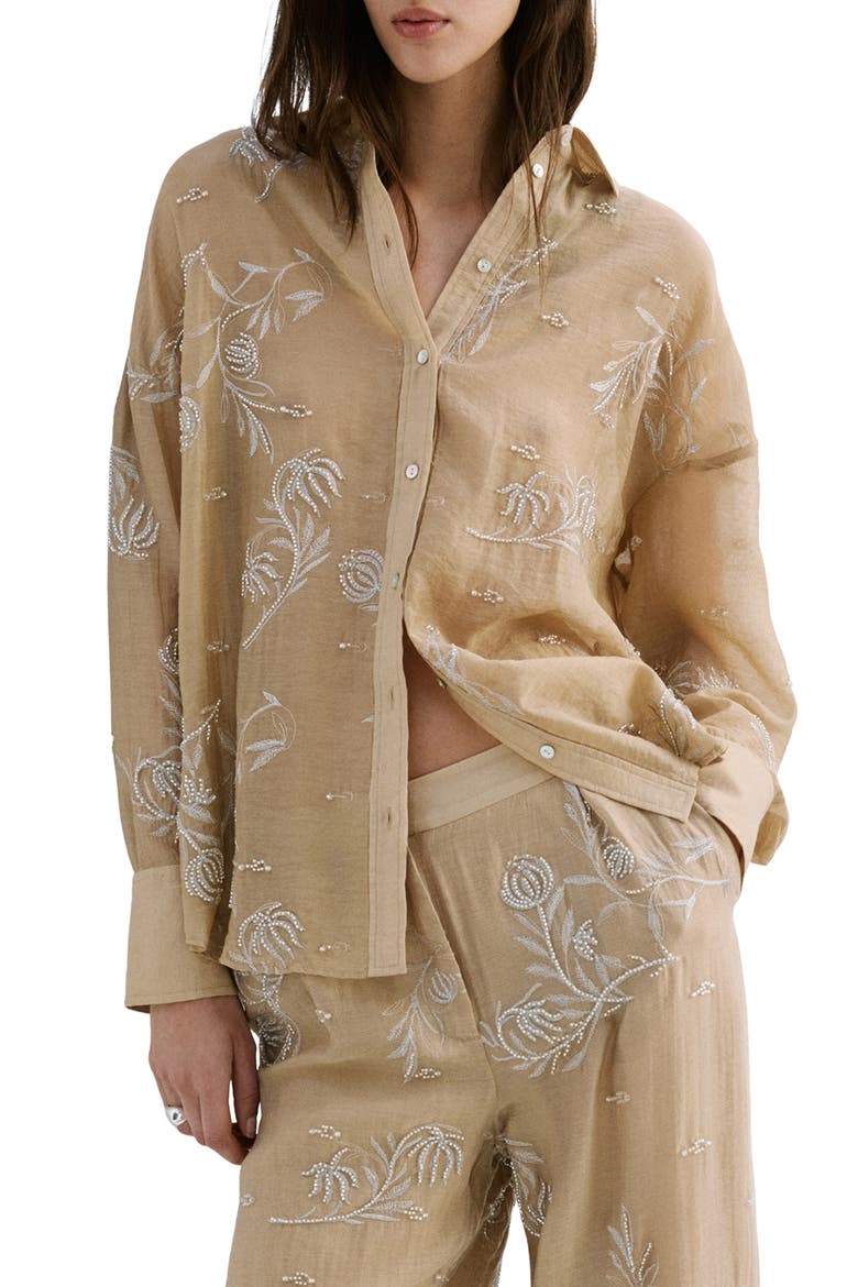 Embroidered Lyocell Shirt, Main, color, BEIGE