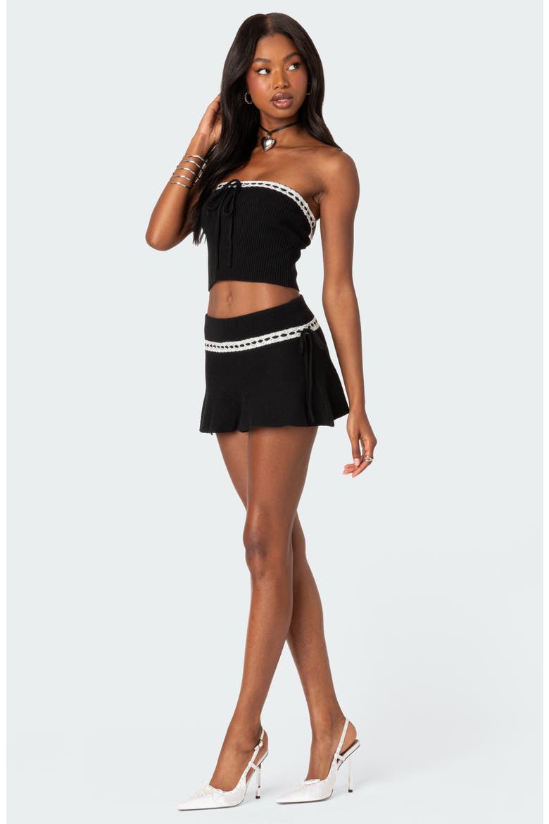 Khloe Lace Ribbon Rib Tube Top, Alternate, color, BLACK