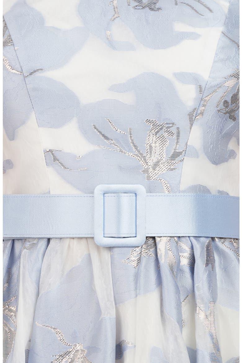 Vivian Metallic Floral Print Sleeveless High/Low Gown, Alternate, color, PALE BLUE/ IVORY