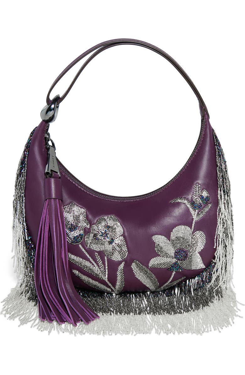 AIMEE Bloom Beaded Leather Bean Bag, Main, color, Beaded Plum