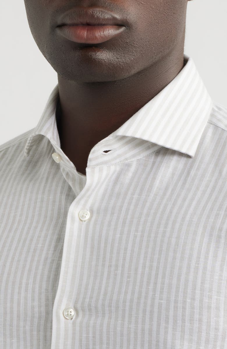 BOSS Hank Slim Fit Plaid Linen & Cotton Shirt, Alternate, color, Open Beige