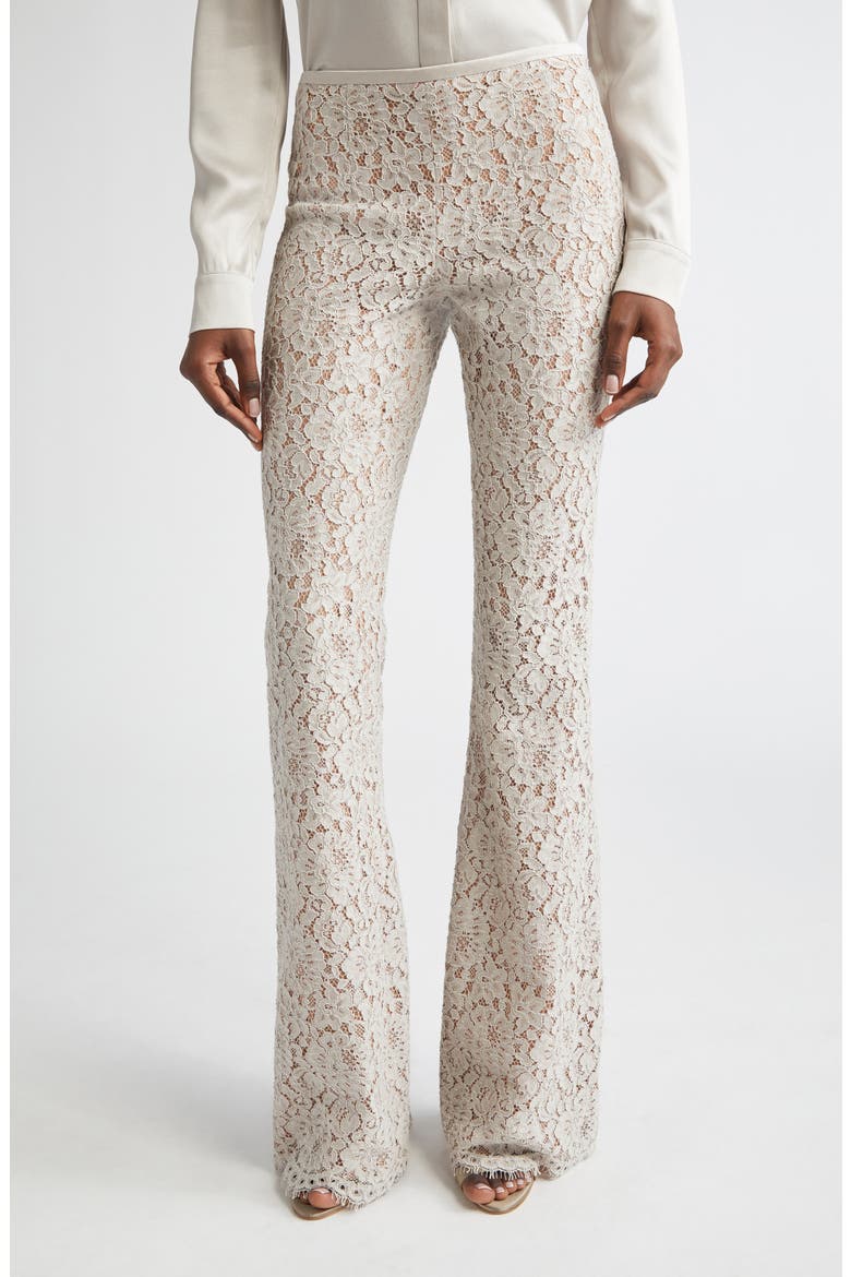 Floral Lace Bootleg Pants, Main, color, OYSTER
