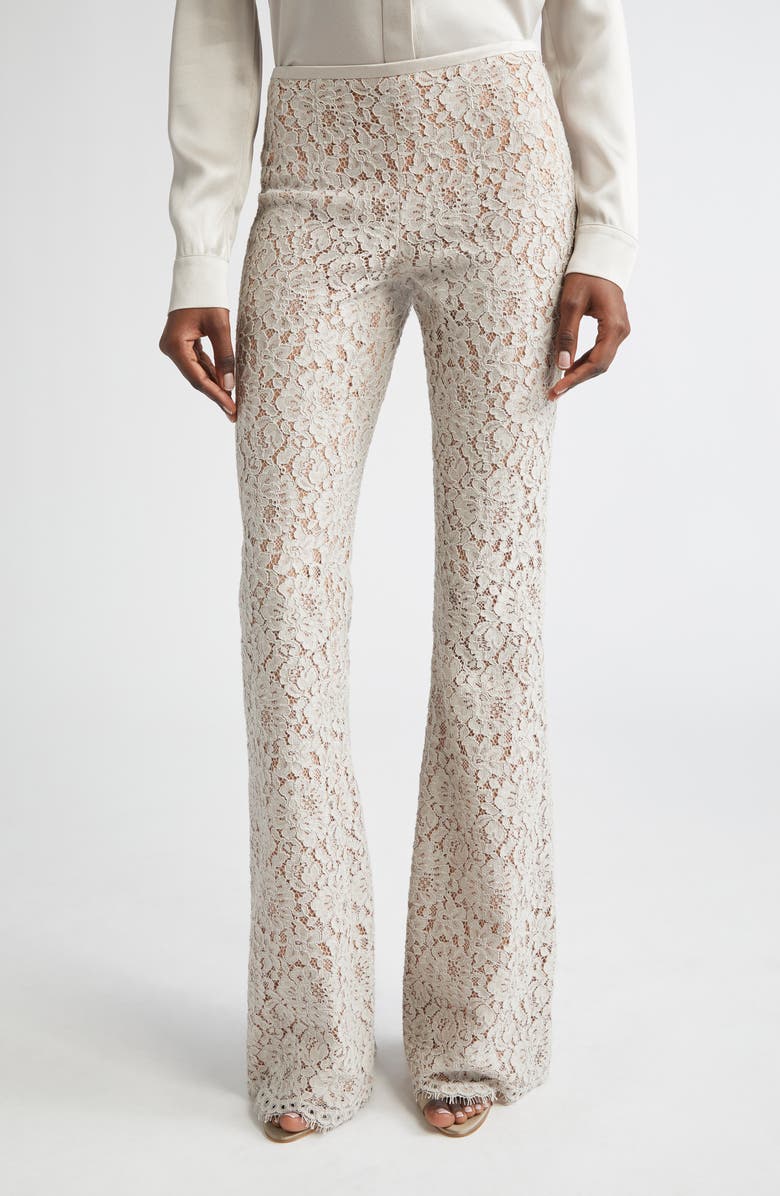 Michael Kors Collection Floral Lace Bootleg Pants, Main, color, Oyster