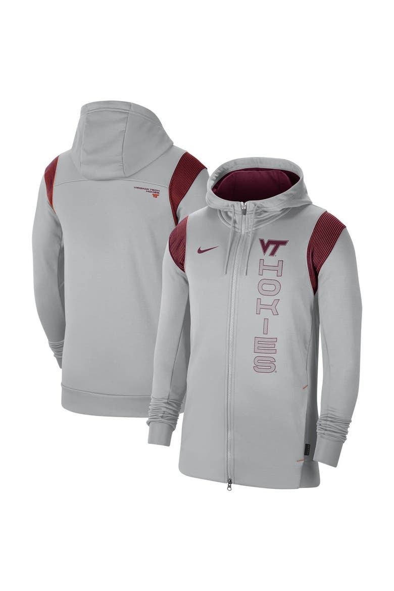 Men's Nike Gray Virginia Tech Hokies 2021 Sideline Performance Full-Zip Hoodie, Main, color, Gray