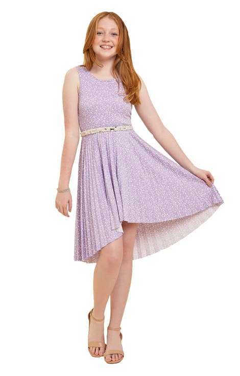 Pleated High Low Dress with Belt (Big Kid)