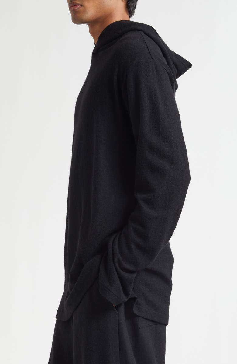 Yohji Yamamoto Super 120s Wool T-Shirt Hoodie, Alternate, color, Black