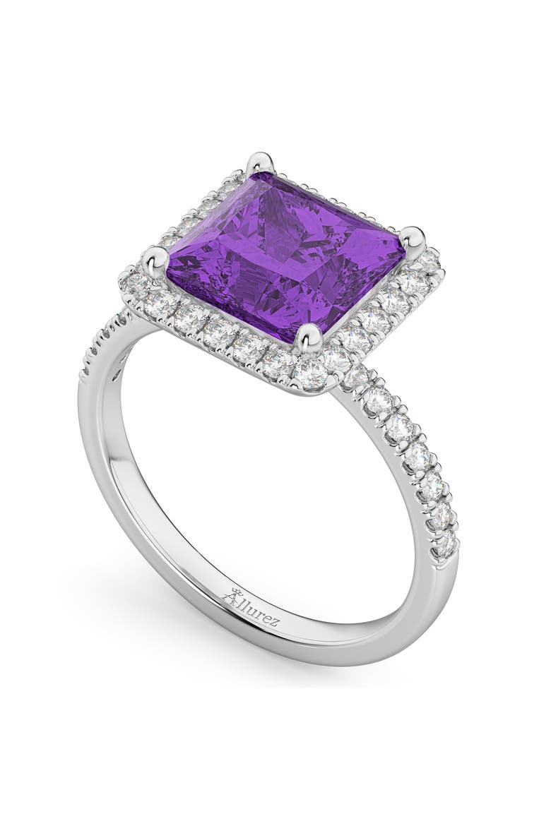 Princess Halo Amethyst & Diamond Engagement Ring 14K, Alternate, color, 3.47ct/White Gold
