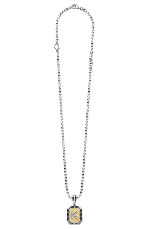 Lagos Signature Caviar Diamond Initial Pendant Necklace In Two-tone K
