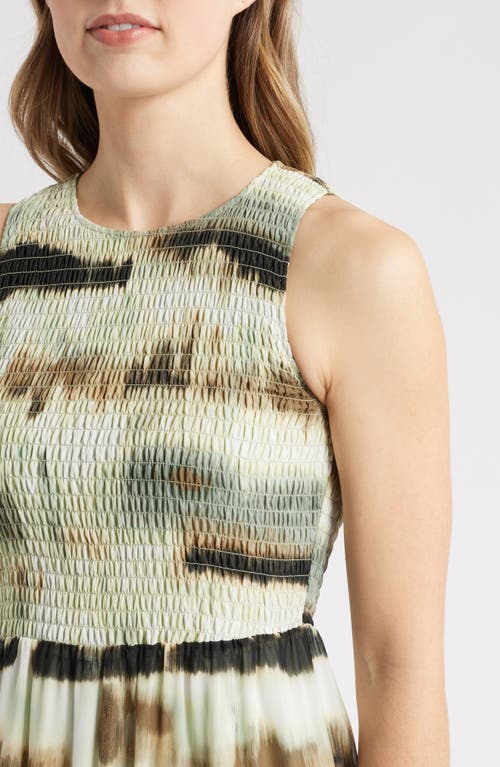 Anne Klein Abstract Print Sleeveless Tiered Maxi Dress In White