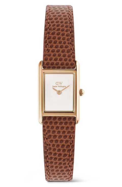 Bound Mini Tank Leather Strap Watch, 17mm x 26mm