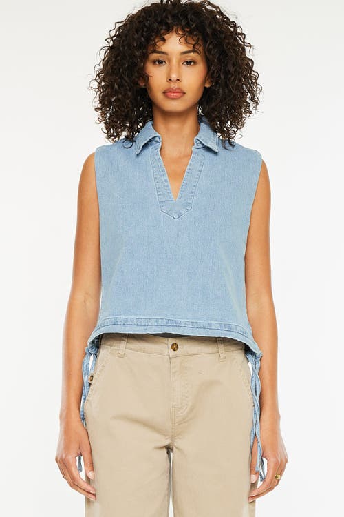 Kancan Bianca V-neck Sleeveless Shirt In Light Wash