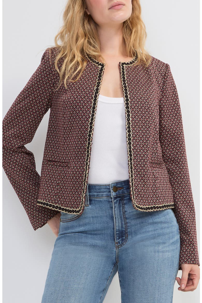 Gold Trim Jacquard Jacket, Main, color, DK OXBLD MULTI
