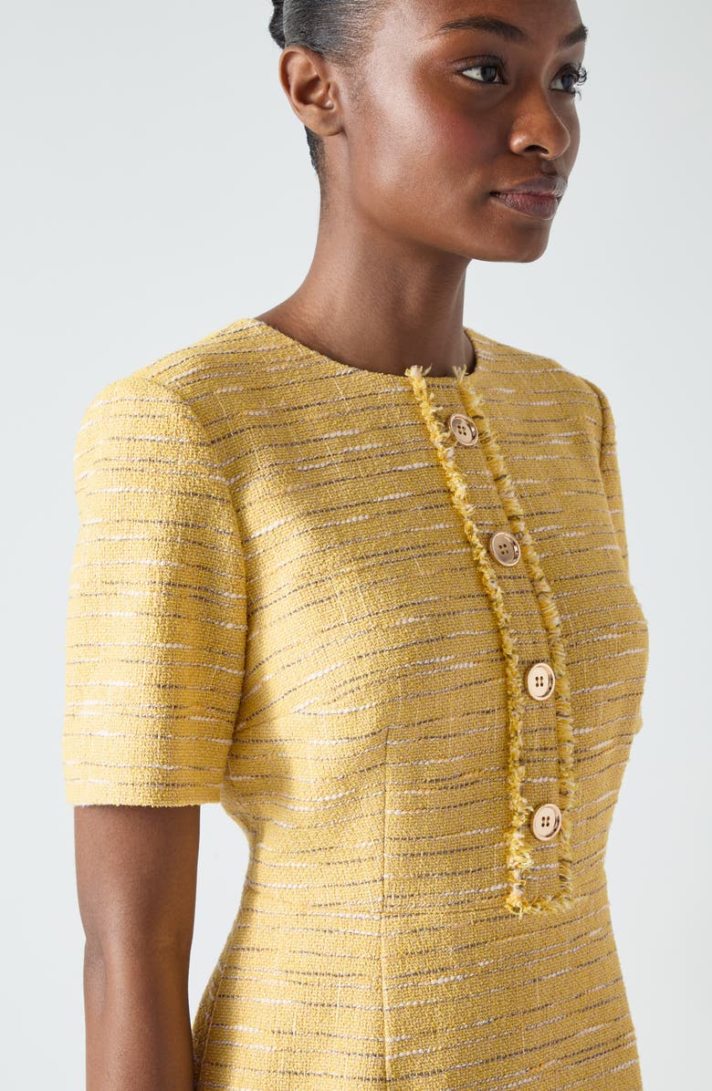 LK Bennett Varley Short Sleeve Tweed Shift Dress, Alternate, color, Yellow