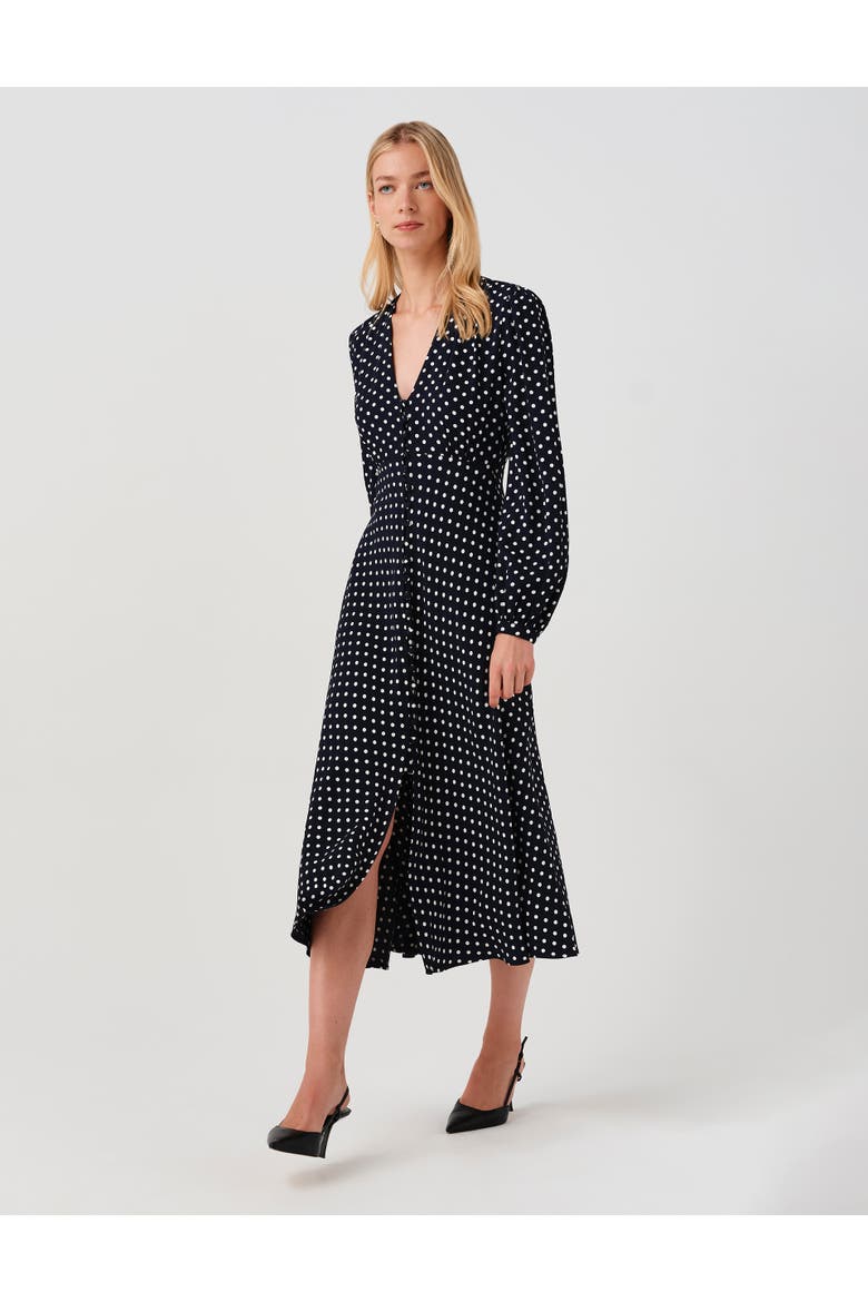 Francesca Spot Button Through Midi Dress, Alternate, color, Navy Spot