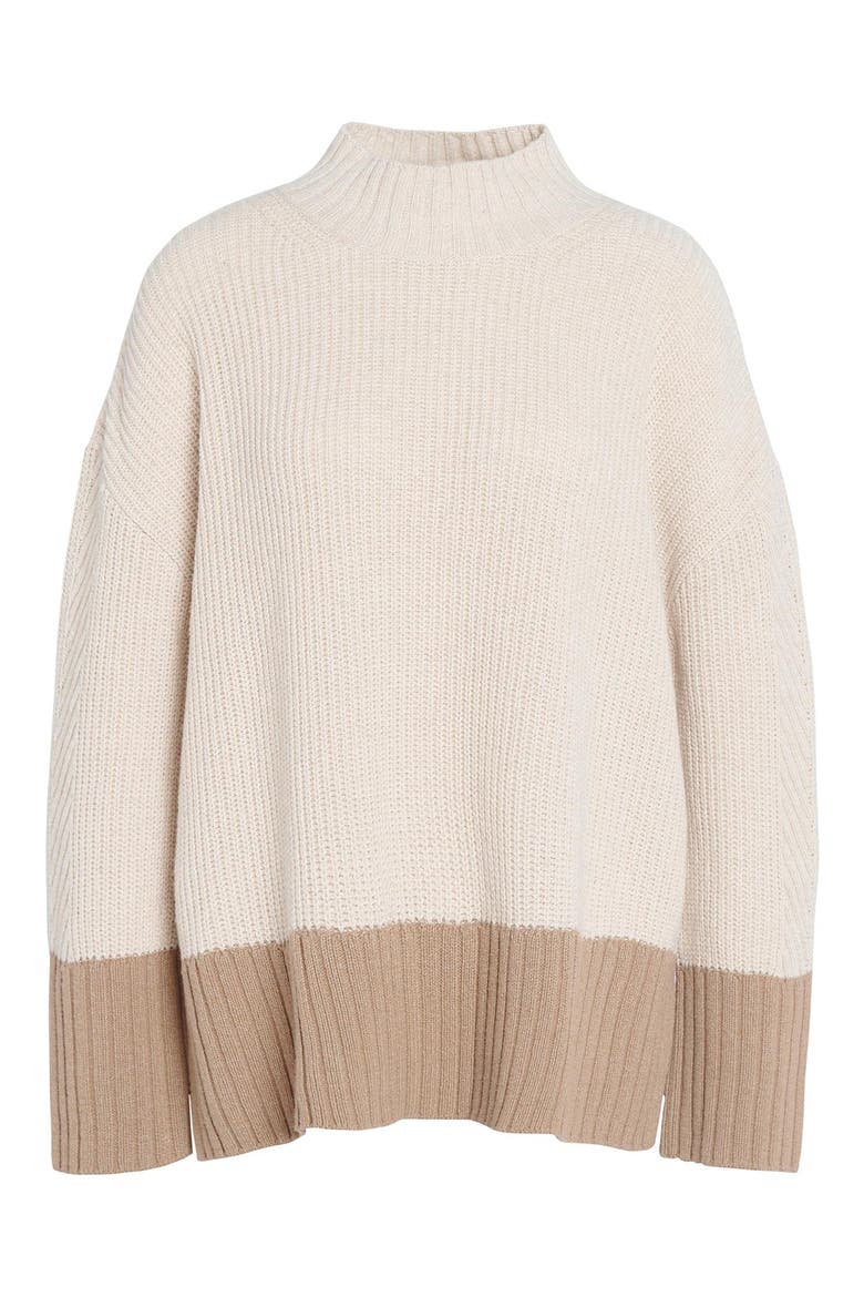Elsa Cotton & Wool Blend Funnel Neck Sweater, Alternate, color, LT FAWN