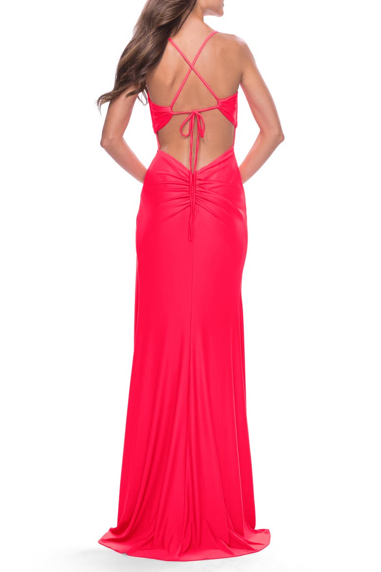 Soft Jersey Dress with Knot Detail on Bust and Hip, Alternate, color, Hot Coral