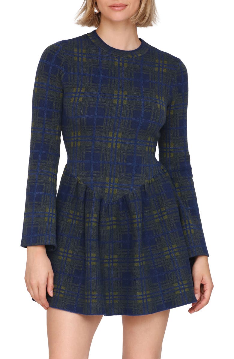 Avec Les Filles Basque Waist Long Sleeve Skater Sweater Dress, Alternate, color, Cadet