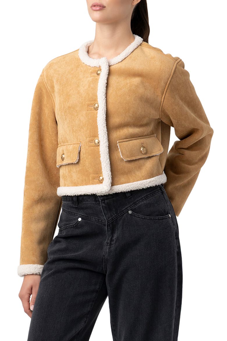 Faux Shearling Collarless Jacket, Main, color, AHEAD OF CURVE