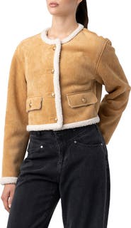 BLANKNYC Faux Shearling Collarless Jacket